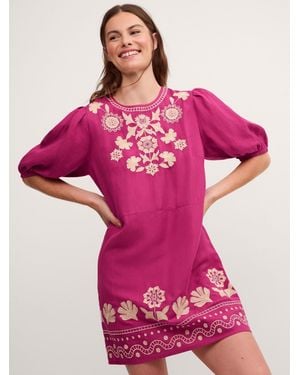 Monsoon Lydia Embroidered Linen Blend Mini Dress - Pink