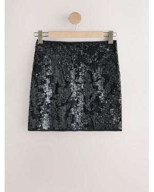 Next Sequin Velvet Mini Skirt - Black