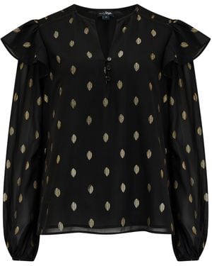 Pour Moi Angelina Shirred Detail Long Sleeve Chiffon Blouse - Black