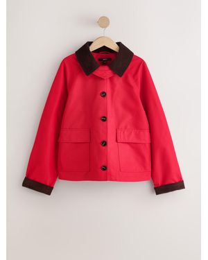 Next Cord Collar Cropped Trench Coat - Red