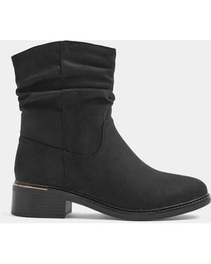 Yours Curve Extra Wide Fit Ruched Block Heel Ankle Boots - Black