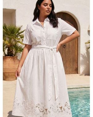Roman Curve Poplin Floral Shirt Dress - White