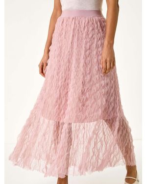 Roman Textured Mesh Skirt - Pink