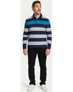 Raging Bull Long Sleeve Contrast Chest Stripe Rugby Shirt - Blue