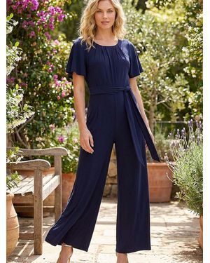 Roman Pleat Neck Belted Jumpsuit - Green