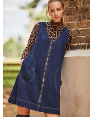 Ro & Zo Petite Denim Zip Front Mini Dress - Blue