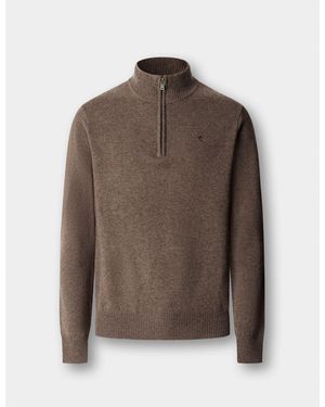 Hackett Lambswool Quarter Zip Sweater - Brown