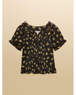 Joules Lillie Floral Frill Neck Blouse - Black