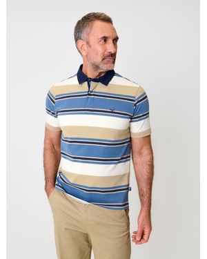Saltwell Stripe Cotton Short Sleeve Polo Shirt - Blue