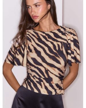 Lipsy Print Ruched Side Slinky Jersey T-Shirt - Brown