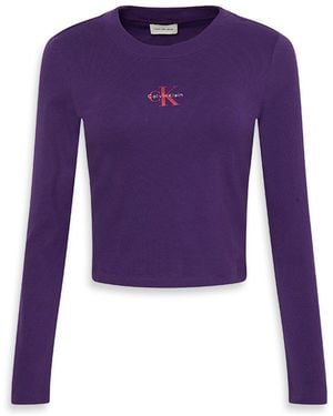 Calvin Klein Monogram Logo Long Sleeve Baby T-Shirt - Purple