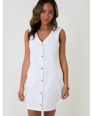 Threadbare Waistcoat Denim Mini 100% Cotton Summer Dress - White