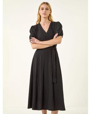 Roman Wrap Bodice Belted Midi Dress - Black