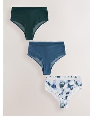 Next Print Mesh Trim High Waist High Leg Panties 3 Pack - Blue