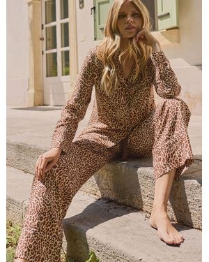 ARUELLE Print Long Sleeve Pajama Set - Brown