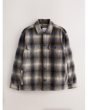 Next Ecru/ Check Borg Lined Shacket - Black