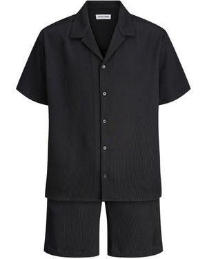 Jack & Jones Textured Resort Shirt & Shorts Set - Black