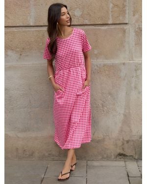 Threadbare Gingham Jersey Midi Smock Dress With Pockets - Pink