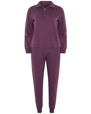 M Com Petite Sweat Top & Cuffed Leg Sweatpants Set - Purple
