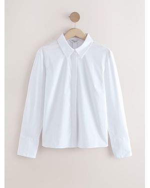 Next Fitted Stretch Essential Long Sleeve Shirt - White