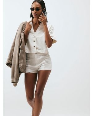 River Island Tolami Short Sleeve Collared Boxy Shirt - Natural