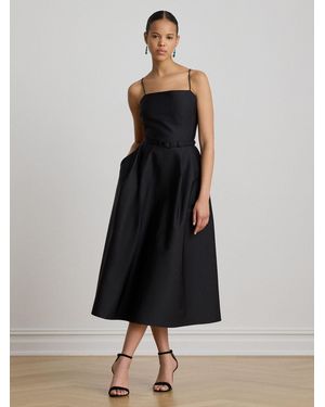 Ralph Lauren Midi-Abendkleid Aus Faille Mit Gürtel Und Spaghettiträgern - Weiß
