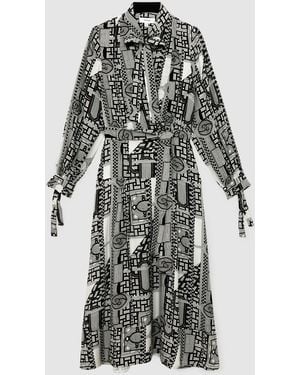 Reiss Geometric-Print Tie-Neck Dress - Gray