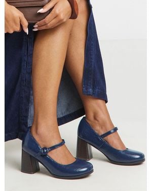 Simply Be Mary Jane Vintage Platform Court Shoe - Blue