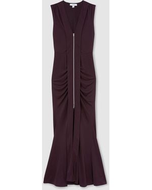 Reiss Scarlett Crepe-Jersey Zip-Detail Ruched Maxi Dress - Purple