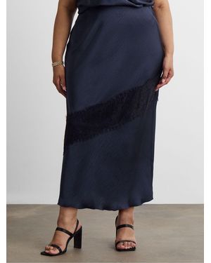 Joanna Hope Lace Trim Satin Skirt - Blue