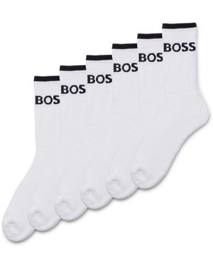 BOSS Stripe Sporty 6 Pack Ribbed Socks - White