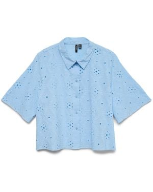Vero Moda Short Sleeve Broderie Shirt - Blue