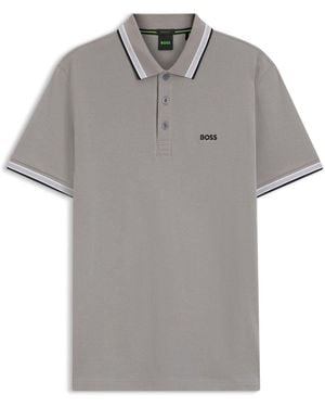 BOSS Light Regular-Fit Paddy Tipped Collar Polo Shirt - Gray