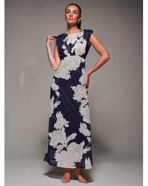 Jolie Moi Slash Neck Fit & Flare Mesh Maxi Dress - Gray