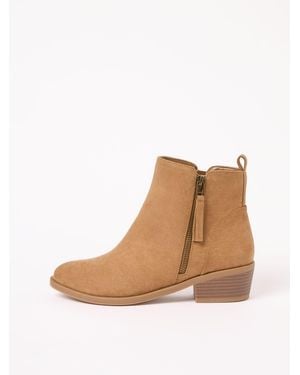 Friends Like These Tan Standard Fit Mid Block Heel Side Zip Faux Suede Cuban Boots - Natural