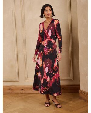 Love & Roses Multicolor Ruched Front Printed Jersey Midi Dress - Brown