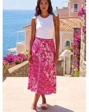 Roman Vivid Multi Floral Print A-Line Skirt - Pink