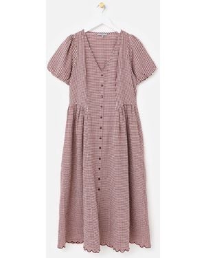 Oliver Bonas Gingham Button Up V-Neck Midi Dress - Pink