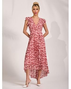 Jolie Moi Jolie Moi Pleated Chiffon Dip Hem Maxi Dress - Red