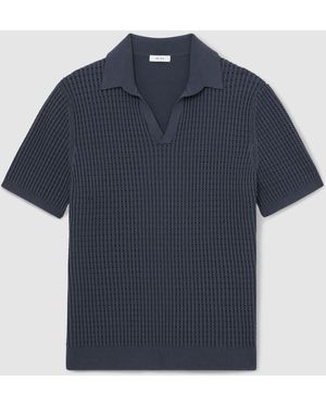Reiss Merit Micro-Cable Open-Collar Cotton-Blend Shirtklein - Blau