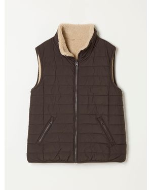 FatFace Luna Reversible Chocolate Petite Padded Borg Fleece Gilet - Brown
