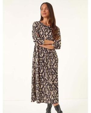Roman Petite Aztec Pocket Midi Dress - Natural