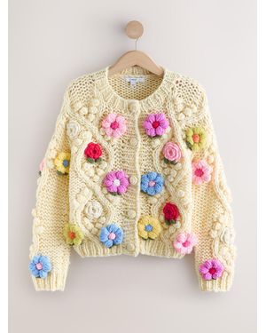 Next Hand Knitted Floral 3D Cardigan - Yellow
