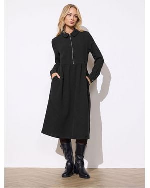 M Com Zip Detail Twill Dress - Schwarz
