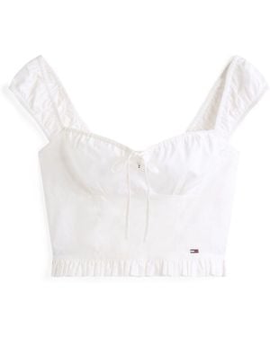 Tommy Hilfiger Extra Slim Fit Cropped Sleeveless Blouse - White