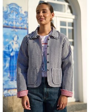 Yumi' Gingham Frill Collar Jacket - Blue