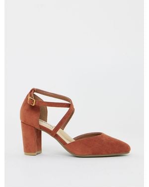 JD Williams Extra Wide Fit Two Part Heels With Crossover Straps - Brown