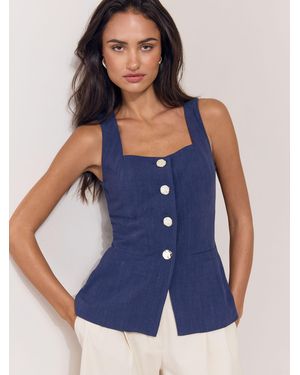Lipsy Linen-Look Square Neck Waistcoat - Blue