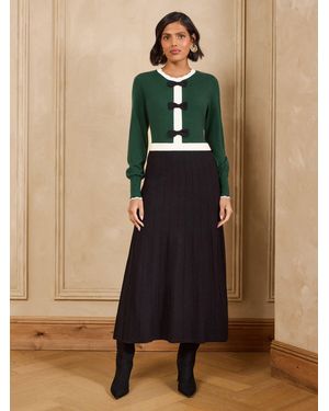 Love & Roses Bow Detail Crew Neck Knitted Midi Dress - Green