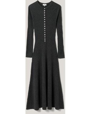 Jigsaw Charcoal Multi Button Rib Knit Dress - Black